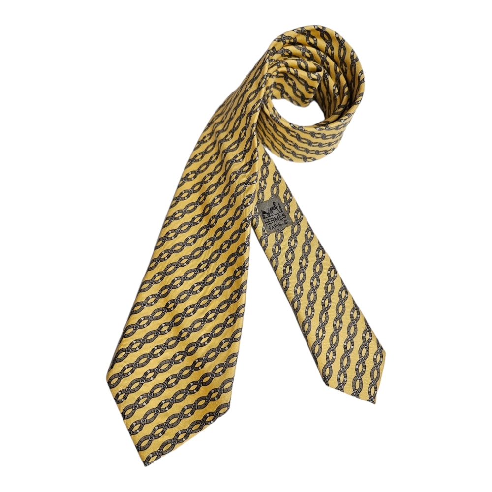 HERMÈS 7021 TA Yellow Belts Silk LUXURY Tie FRANCE